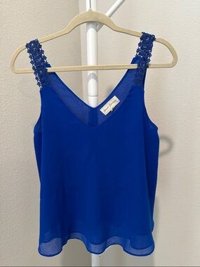 Women’s Royal Blue Sleeveless V-Neck Top with Lace Straps